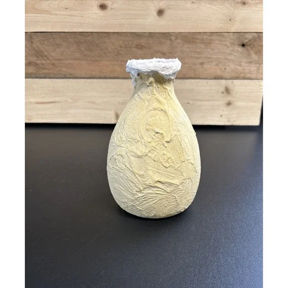 Quirky Revamped Ceramic Vase Rustic Primitive Textured Yellow Grunge Whimsical‎