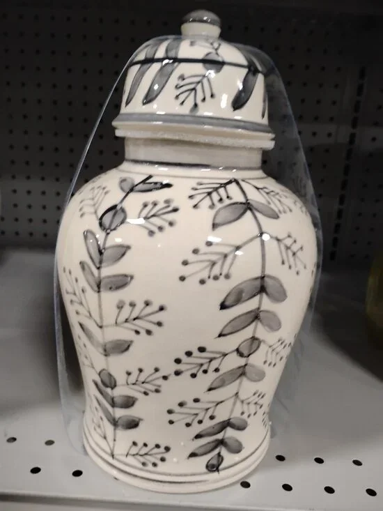 New Gray And White Ceramic Vase Jar With Lid