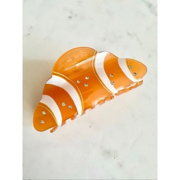Adorable croissant - orange and white hair cloth with rhinestone detail