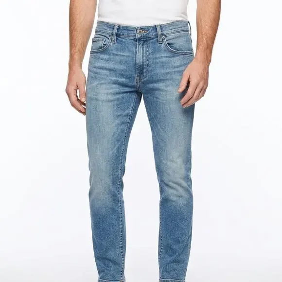 7 For All Mankind Slimy Blue Skinny Denim Jeans Men  See Measurements