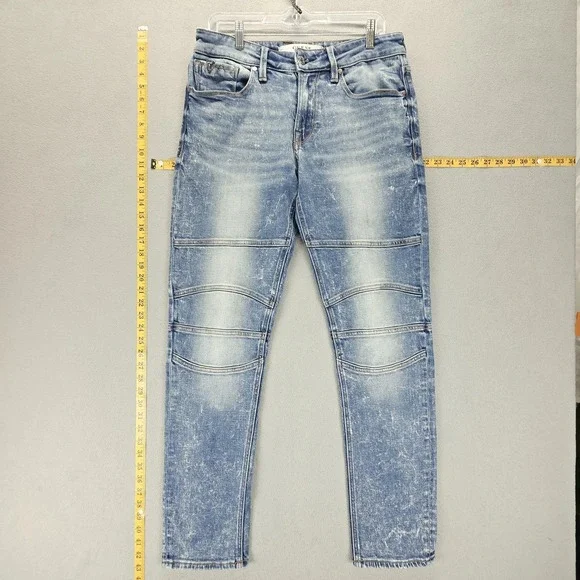 Guess Jeans Mens 31x32 Blue Slim Tapered Stretch Moto Panels Zip Fly Denim