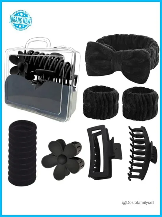 16 Pc Skincare Headband Set with Wristbands, Hair Clips & Ties - Spa Gift Box