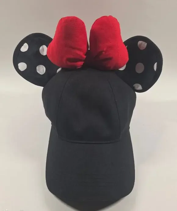 Disney Parks Minnie Mouse Ears Bow Baseball Cap Adult Black Red 57 60cm