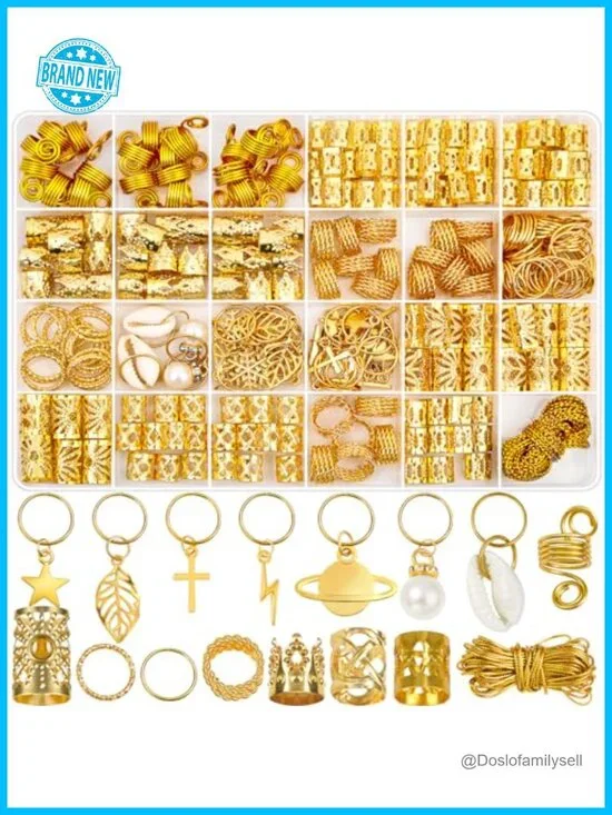 259 Pcs Hair Jewelry for Braids Silver Loc Dreadlock Cuffs Rings Clips