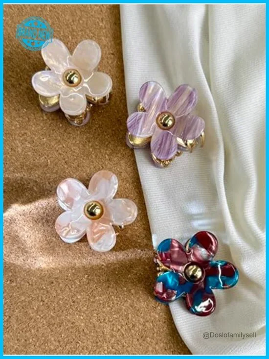 4pcs Flower-Shaped Hair Claw Clips, Acetate Material, Sturdy Hair Accessories