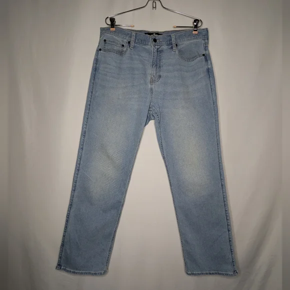 Hollister Mens Light Blue Tab Button Athletic Straight Leg Denim Jeans 34x32