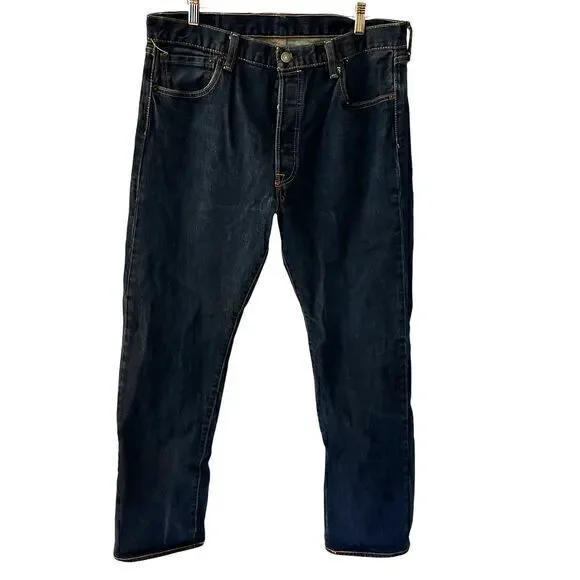 Levi's Mens 501 Dark Wash Classic Button Fly Straight Leg‎ Jeans Size 36 x 32