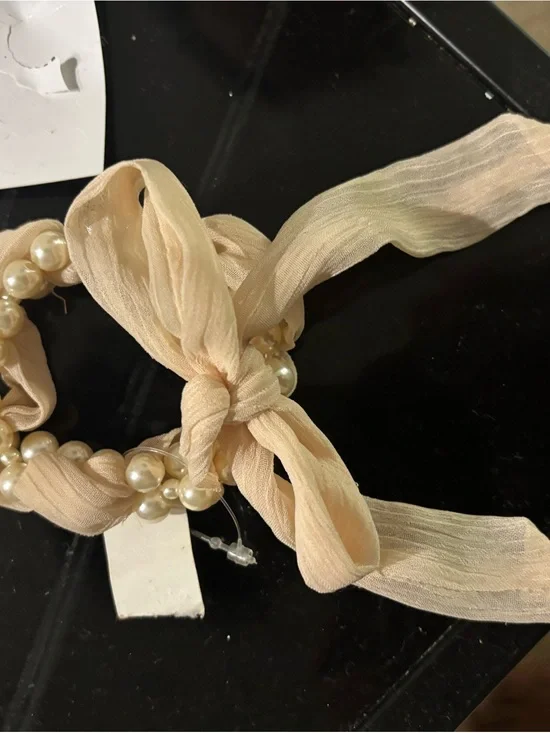 Pearl & Chiffon Cream Hair Tie - Women Accessories