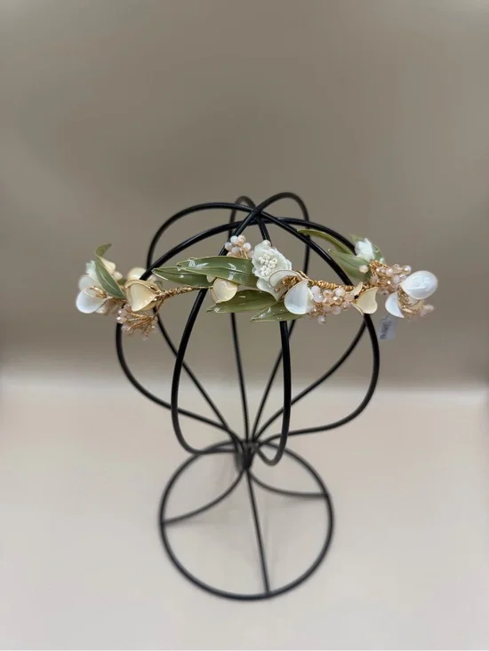 Boho Floral Bridal Crown Gold Green Leaf Wedding Hair Vine Headpiece