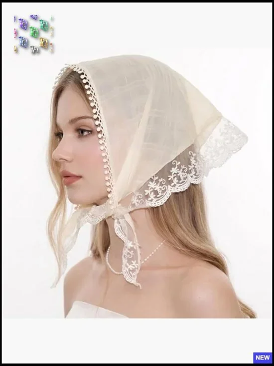 Vintage Lace Head Scarf Adjustable Headband Kerchief Wrap Elegant Chic