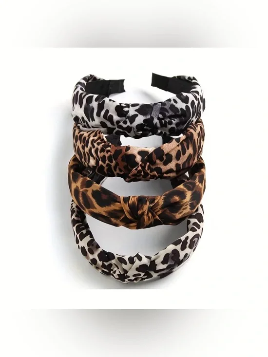 4 Leopard Print Knotted Headbands