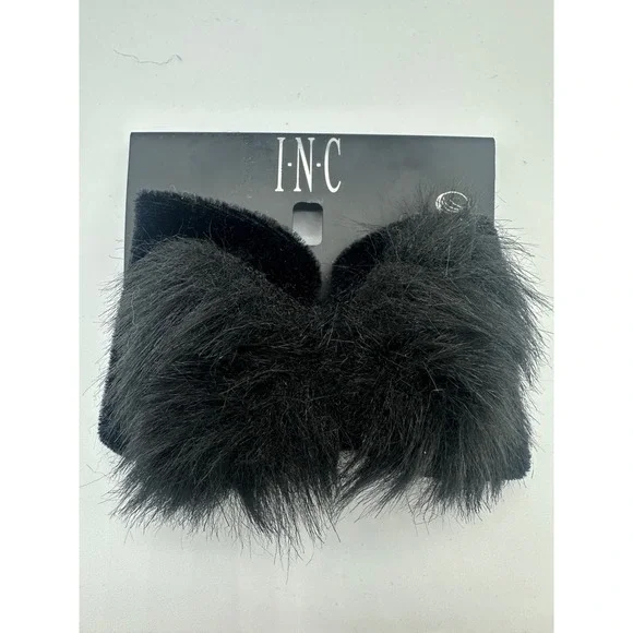 INC Faux Fur Bow Barrette Womens OS Black Shaggy Hair Clip Accessory