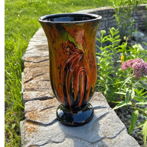 Vintage Signed MCM Fat Lava Style California Pottery Drip Vase Made in USA