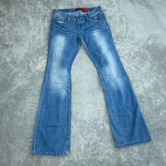 Zanadi Womens Bootcut Jeans Size 9 Blue Denim Cotton Blend Distressed Hem 2474