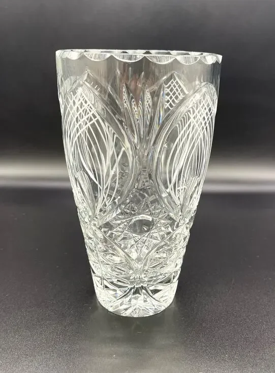 Vintage Crystal Heavy Thick Cut Glass Flower Vase 7.5