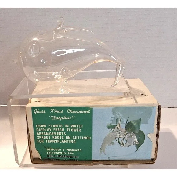 Vintage Clear Glass Dolphin Ornament Propagation Vase Plant Terrarium Ben's Inc