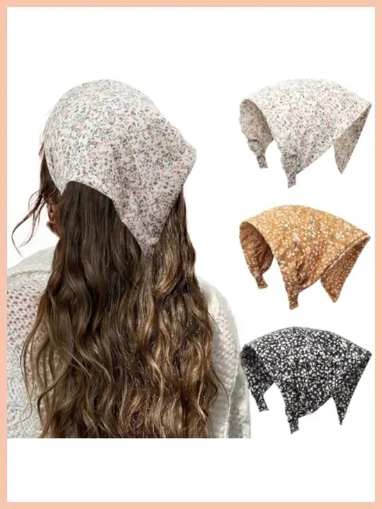 Vintage Floral Boho Hair Scarf Bandana Triangle Kerchief Head Scarf Set of 3