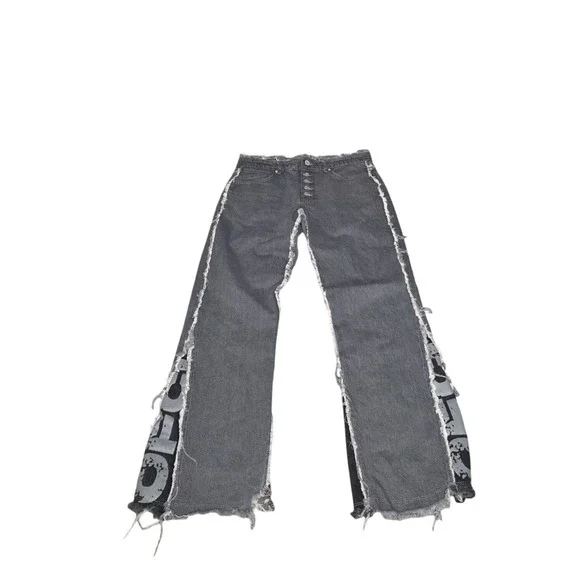 BoohooMAN Flared Jeans | Charcoal Gray | Side Panels | Raw Hem | Size 32