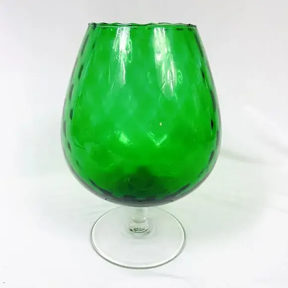 Vtg EMPOLI Italy Green Diamond Optic Glass LARGE 11.5