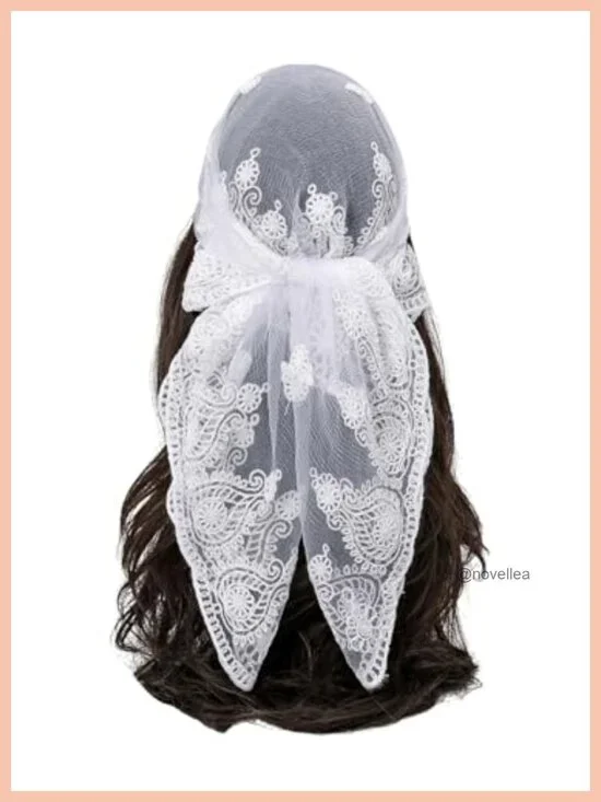 See Through Lace Hair Scarf Headband - Floral Embroidery Lightweight Bandana