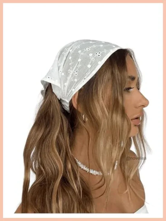 Women's Boho Eyelet Crochet Bandana Headband Hair Scarf