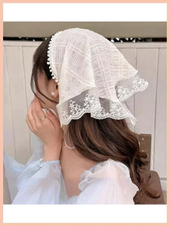 Lace Hair Scarf Headband with Adjustable Tie-Back - Boho Floral Cutout Design