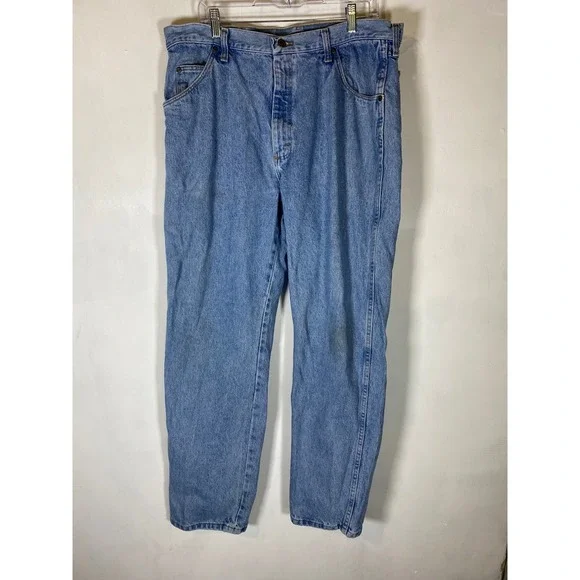 Wrangler 38x32 Straight Leg Jeans Light Wash 100% Cotton Vintage USA Style