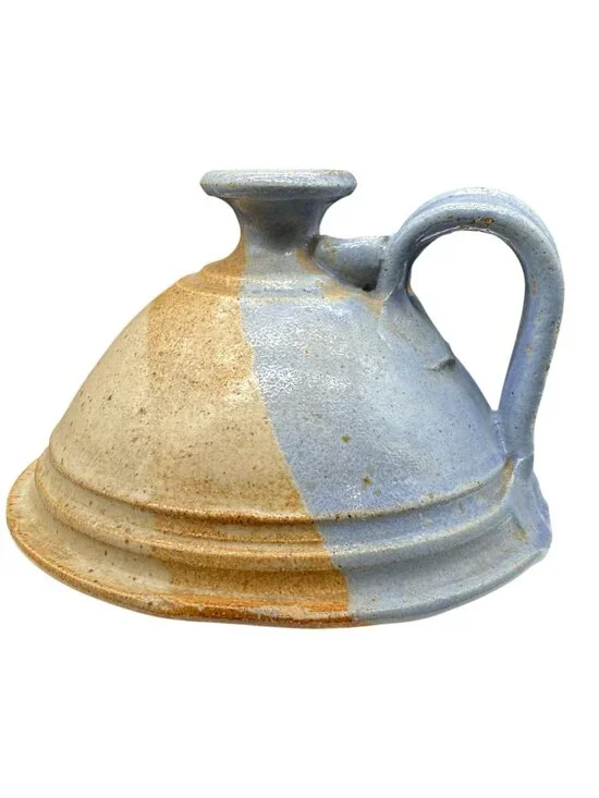 Handmade Studio Artist Bud Vase Signed by Brecha Jug Shaped Blue Brown Tan 3