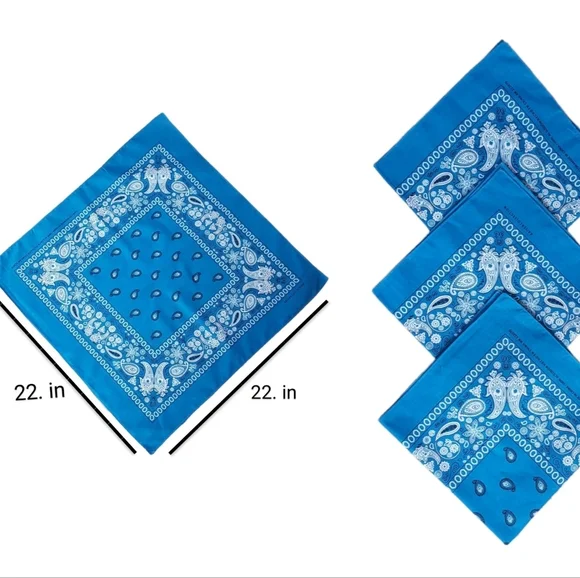 3 Piece Classic Bandana Scarf for Hair Neck and Head New Turquoise 100% Cotton