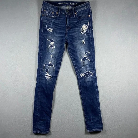 American Eagle Skinny Jeans Mens 30x32 Blue Distressed Ripped