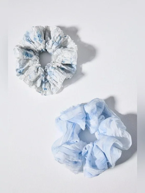 NWT Anthropologie Sheer Floral Scrunchies, Set of 2, Blue O orchidvv