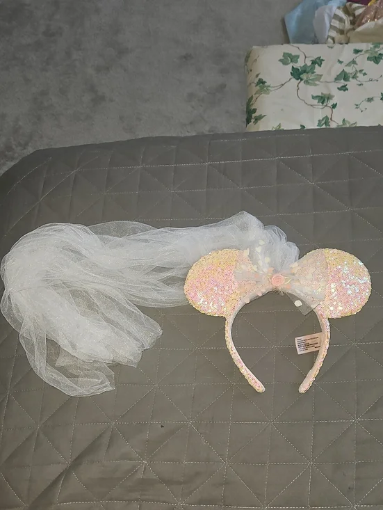 Disney Pink Sequin Minnie Ear Headband with White Veil