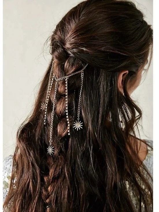 Free People Majestic Hair Piece Silver Black Bohemian Renaissance Medieval