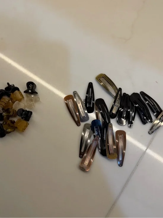 Assorted Metal Snap Hair Clips and Mini Claw Clips - Black, Silver, Brown