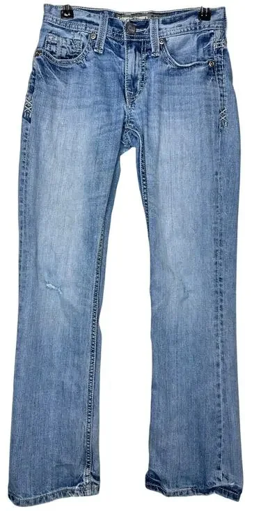 BKE Aiden Straight Leg Denim Jeans Medium Wash Contrast Embroidered Size 26x29