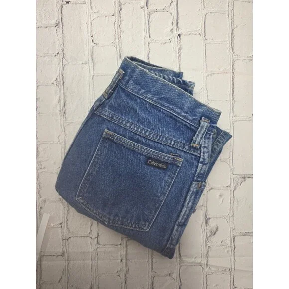 Vtg Calvin Klein Women's Sz 7 Blue High-Rise Straight Leg Denim Jeans
