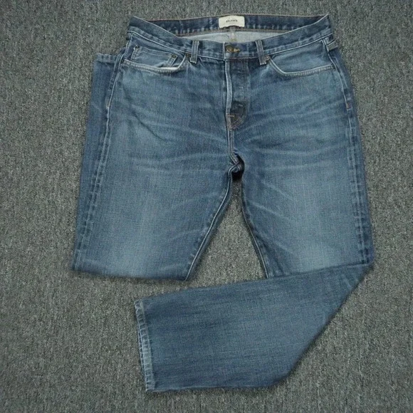 Baldwin Jeans Mens 34x30 Blue Henley‎ Slim Straight Selvedge Denim Button Fly