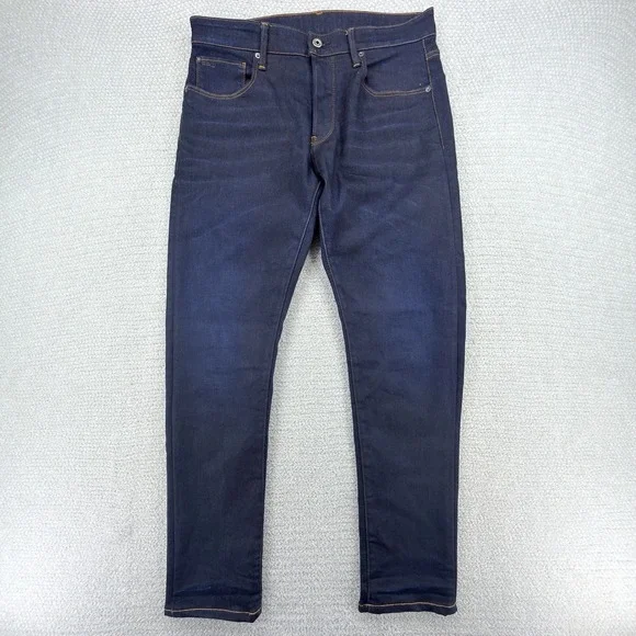G-Star RAW 3301 Straight Jeans Mens 33x32 Dark Wash Button Fly Stretch Denim