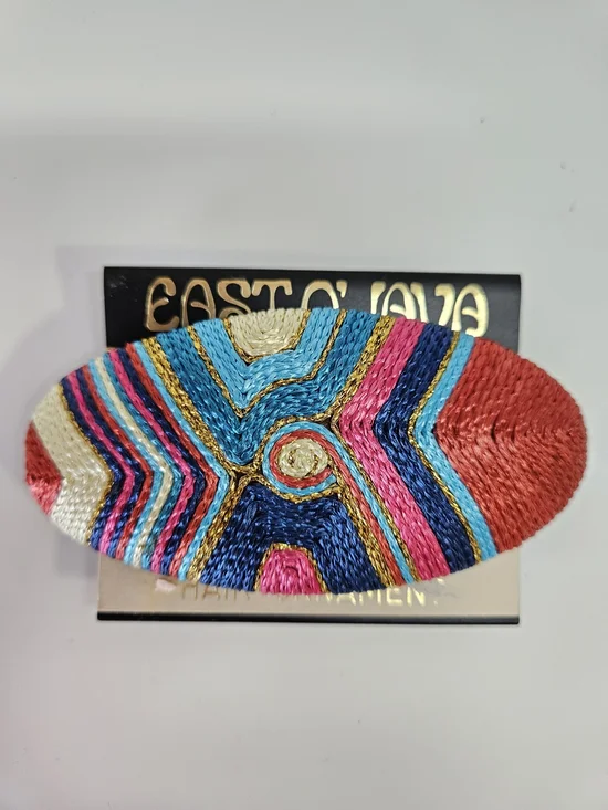 NEW VINTAGE 90s East O' Java Colorful Woven Hair Barrette Clip French Clip