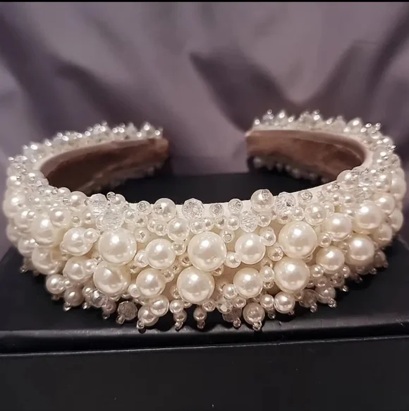 Pearl Embellished Headband, White  NEW