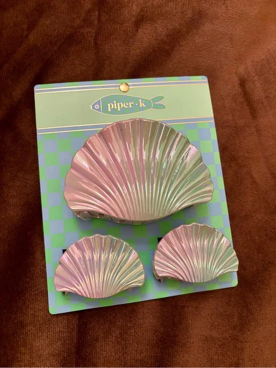 NWT Piper K Iridescent Sea Shell Jaw Clips - 3 PC Set