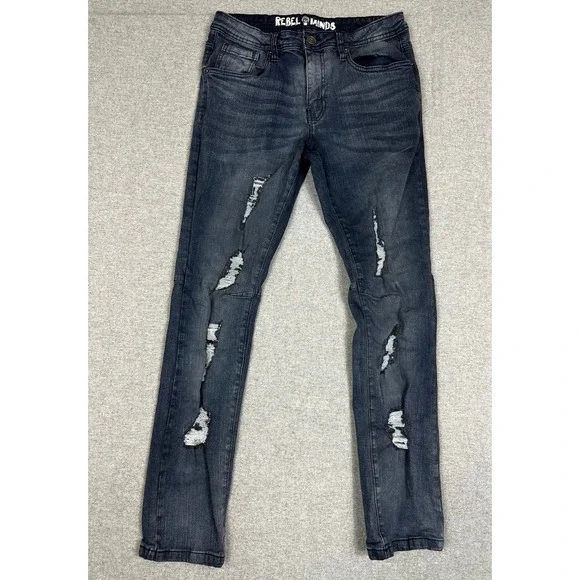 Rebel Minds Distressed Jeans Mens 32x32 Dark Blue Slim Ripped Streetwear