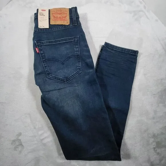 Levis 512 Slim Taper Mens Jeans 32x34 (Actual 32x33) Blue Dark Wash Stretch NWT