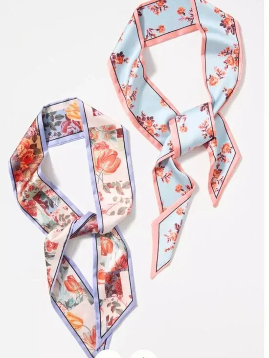 NWT Anthropologie  LyreBird Printed Hair Scarf Set of 2 Mixed Floral