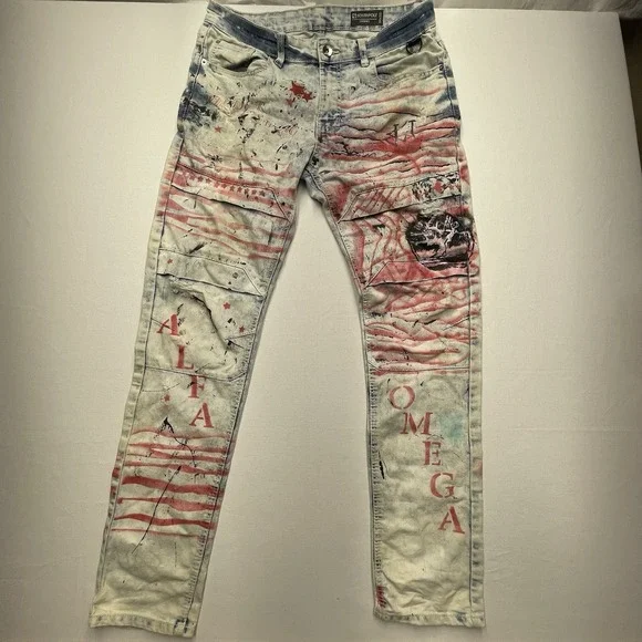 Vintage SouthPole Skinny‎ Jeans 34x32 Graffiti Alpha Omega Paint Skater Y2K
