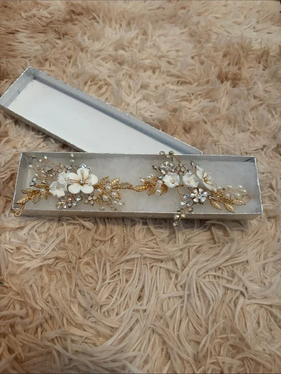 Gold Floral Bridal Hair Piece Vine with White Flowers