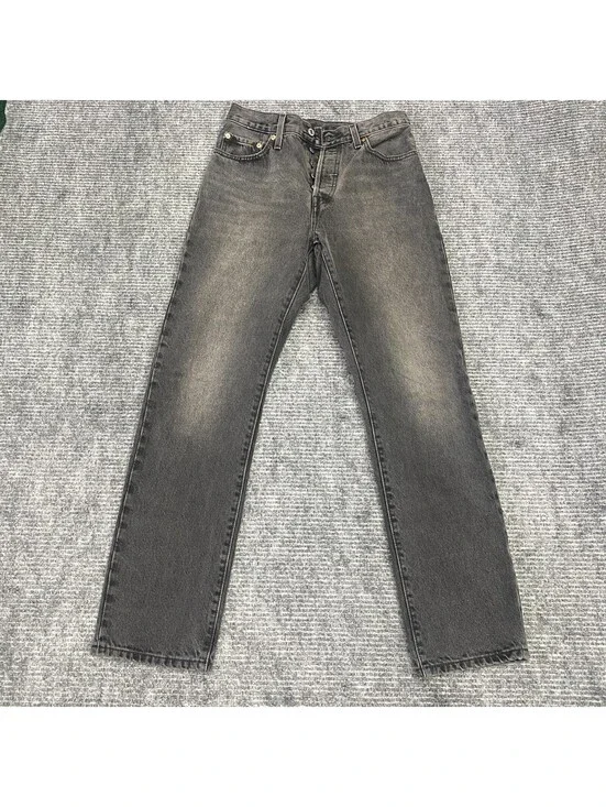 Levi's 501 Button Fly Jeans Mens 28x29 Black Fade Denim Straight Leg Premium