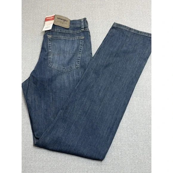 Wrangler Authentics Mens Straight Leg Jeans Dark Wash W32 L36 Denim NWT