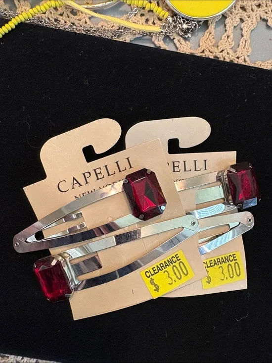 Capelli of New York Silver-Tone Hair Clips with Deep Red Gems