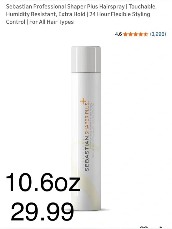 Sebastian Professional Shaper Plus Hairspray - White Bottle with Gold Accent
